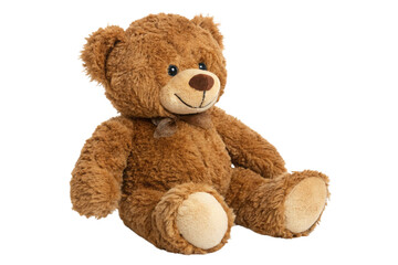 Fototapeta premium Cute brown teddy bear plush toy sitting isolated on a white background.