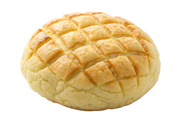 Japanese melon pan or pineapple bun isolated on a white background.