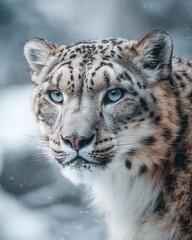 Fototapeta premium Majestic Snow Leopard A Stunning Portrait Capturing the Beauty and Grace of the Mountains Apex Predator