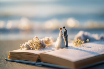 本の上の結婚式のミニチュア