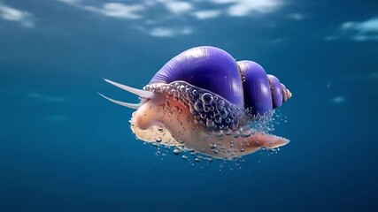 Macro of pelagic sea snail floating mid-water