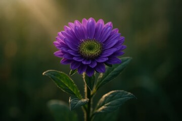 Obraz premium A Lone Purple Daisy in the Glow of Nature's Embrace
