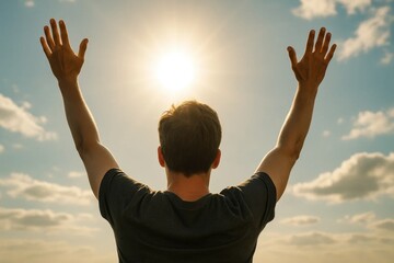 A Man Reaches Out Towards the Sky