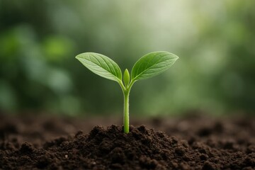 Fototapeta premium A young sapling sprouts from the earth, symbolizing growth and potential
