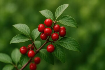 A Cluster of Red Berries on a Vibrant Green Stem