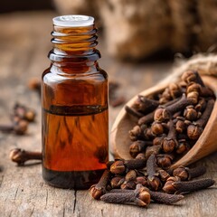Aromatic Cloves Essential Oil Premium Quality in a Rustic Brown Bottle Perfect for Natural Wellness and Home Fragrance