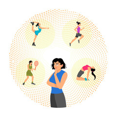 Choice of sport. Women consider choosing between sports options.