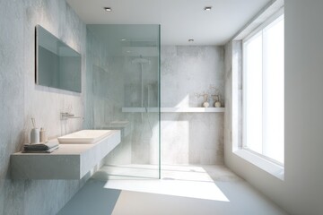 Modern Minimalist Bathroom with Concrete Walls and Glass Shower