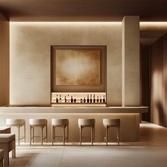 for Aman hotels in a sleek elegant design, beige tones, minimalist, a 4 seat bar design