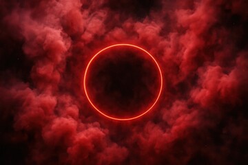 A vibrant red cloud formation with a glowing orange circle at its center, symbolizing energy and passion