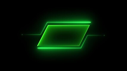 neon geometric shape with horizontal lines on black background frame.Moving abstract neon lines in space.4K - Powered by Adobe
