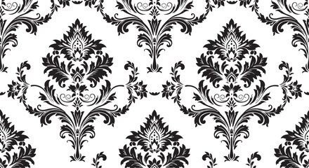 Black and white damask pattern, seamless vector background for fabric and wallpaper