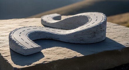 Abstract S-Shaped Winding Road Sculpture on Textured Stone Surface