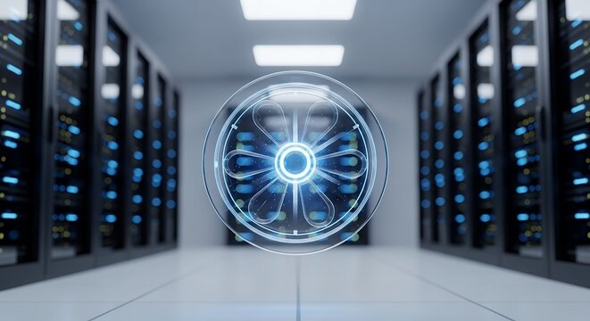 Abstract Digital Processing Element in Server Room: Data Center Cloud Computing Concept - Powered by Adobe