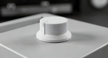 Modern White Ribbed Control Knob on Grey Surface, Close-up of Technology Design