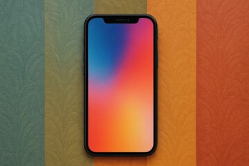A Smartphone Displaying a Gradient of Colors on a Textured Background
