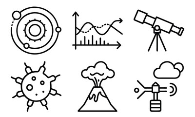 Fototapeta premium Science and Laboratory Line Icons Chemistry, Physics, Biology, Space, Robotics, Data, and Medical Vector Icon Set for Education, Research, and STEM Projects