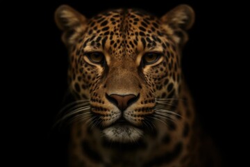 A leopard's head peers through the shadows