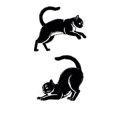 Obraz premium Realistic Black & White Filled Cat Silhouette Bundle – 4 Unique Designs