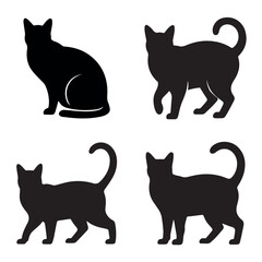 Realistic Black & White Filled Cat Silhouette Bundle – 4 Unique Designs