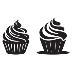 Two black and white cupcake illustrations on a white background art