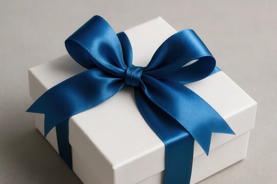 A White Box Adorned with a Royal Blue Bow