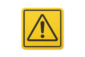 Warning triangle sign in yellow and black, highlighting exclamation point symbol signaling potential hazard against transparent backdrop