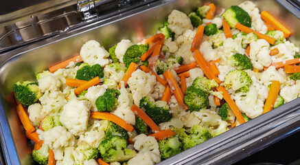 Stir-fried broccoli and vegetables Arranged deliciously At a luxurious hotel restaurant.