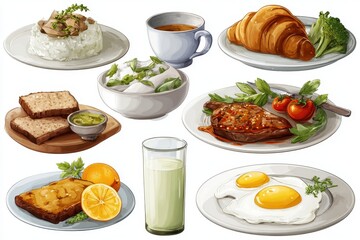 Delicious Food Assortment: Breakfast, Lunch, Dinner
