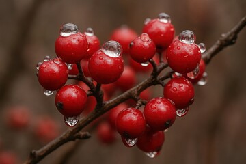 A Close-Up of Ripe Berries Dusted with Frost Droplets