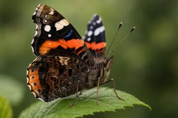 Amidst the verdant embrace of nature, a Butterfly of Majesty rests on a leaf, its wings spread wide in a display of vibrant colors and patterns