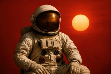 A Lone Astronaut Against the Red Sunrise