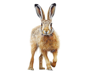 Obraz premium A brown hare with long ears, isolated on transparent background