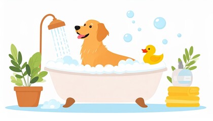 Naklejka premium Cute little Shih Tzu dog in a bath with foam isolated on white background cute pet concept realistic 3D illustration generative ai. Adorable shih tzu puppy taking bath fluffy friend