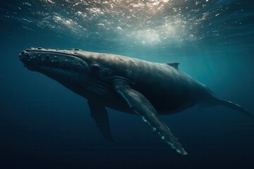 Naklejka premium A Humpback Whale's Journey Beneath the Surface