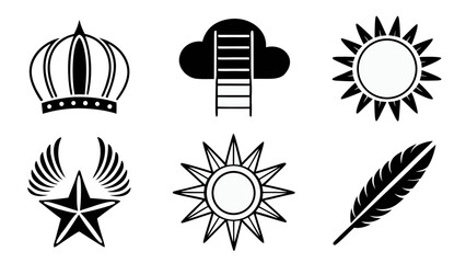 Collection of black and white icons representing success and achievement