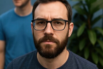 A moment of reflection captured in a casual office setting