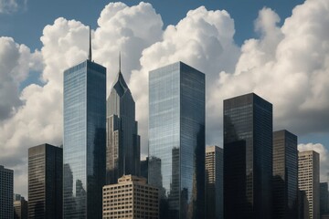Fototapeta premium A Symphony of Glass and Steel Under a Dramatic Cloudscape