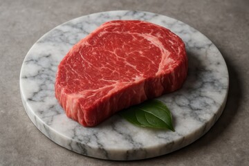 Fototapeta premium Freshly sliced beef steak on a marble plate, ready for culinary delight