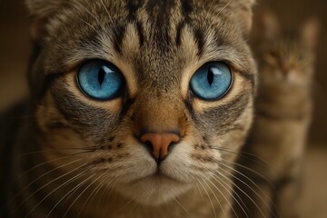 A Close-Up of a Domestic Cat's Piercing Blue Eyes