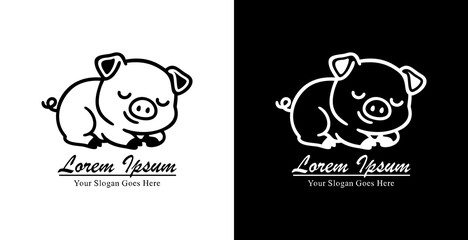 The logo design is in the form of a tiny pig in a sleeping pose, eyes closed, and an adorable peaceful expression