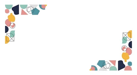 Abstract composition featuring geometric shapes in pastel colors, arranged in corner designs.