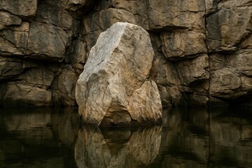 Fototapeta premium A Lone Rock in a Calm Lake