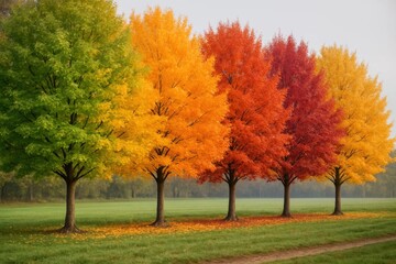 Naklejka premium A Quartet of Colorful Trees in Full Bloom