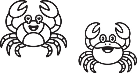 Two cute cartoon crabs with happy faces and outstretched claws on a white background