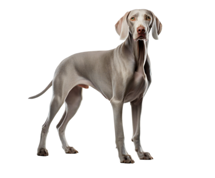 Weimaraner dog standing, isolated on transparent background