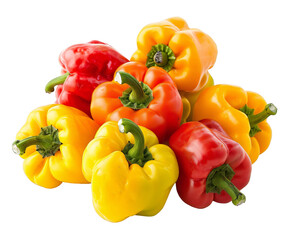 Assortment of fresh bell peppers in red, yellow, and orange isolated on transparent background