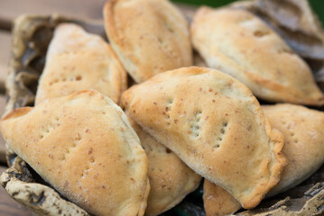 baked dumplings closeup selective focus
