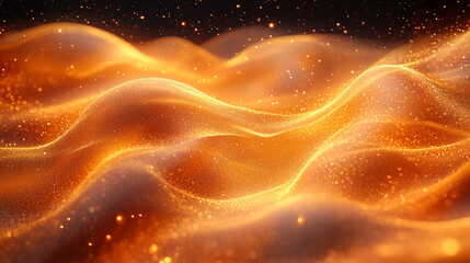 Abstract golden wave background with glowing particles