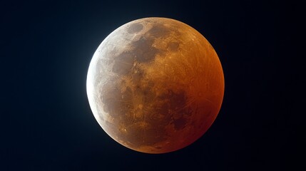 Full lunar eclipse, with a black background, the moon with a brown color, rare eclipse, image with copyspace